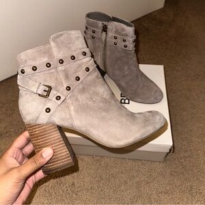 Grey suede ankle booties with studs